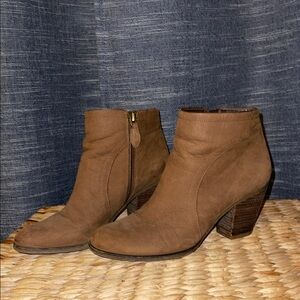 Franco Sarto Brown Suede Ankle Booties with Stacked Heel